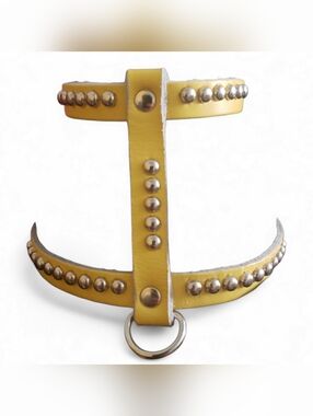 Yellow Leather Studded Pet Harness Collar -Size 12